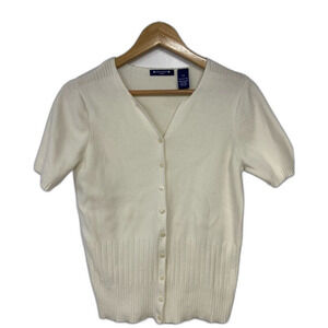 Vintage Architect 100% Cotton Button Front Ivory Cardigan Petite Medium